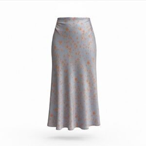 Scandinavian designer satin blue and orange splatter maxi Skirt size 6 NWT
